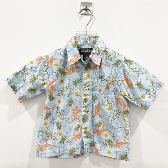 Woolrich Kids Lizard Island Button Up Shirt Casual Vacation Short Sleeve XS 4 5 - Picture 1 of 5